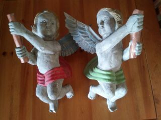 Very Vintage Large Carved Cherub/angel Figures