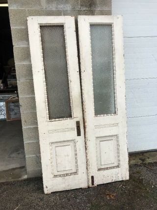 Mar 228 Match Pair Antique Textured Glass Double Doors 43.  5 X 82