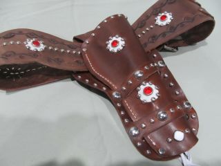 Large Cap Gun Cowboy Holster Only - All Leather Tooled With Jewels
