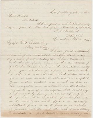 Civil War 1862 Harpers Ferry Letter To Gen.  Banks From E.  G Beckwith Bvt General
