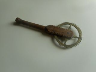 19th C.  Hand Made Chip Carved And Brass Pie Crimper.  Pie Wheel & Stamp Combo