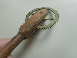 19th c.  hand made chip carved and Brass Pie Crimper.  Pie Wheel & Stamp combo 3