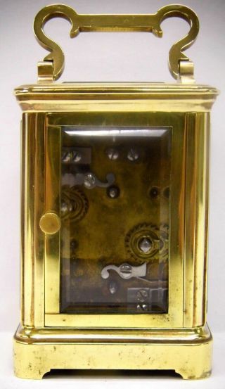 Antique French carriage clock w/ alarm - Polished Brass case - Runs - Very Small 3