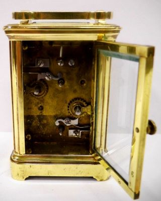 Antique French carriage clock w/ alarm - Polished Brass case - Runs - Very Small 5