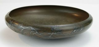 Heintz Sterling - On - Bronze Low Bowl With Stylized Foliate Overlay