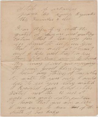 1862 Civil War Confederate Soldier Letter - Camp Bayou Metre Arkansas