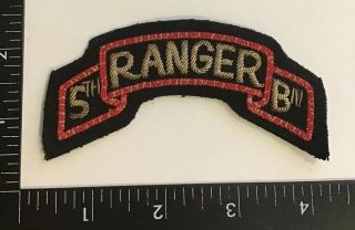 Ww2 Post 5th Ranger Battalion Bullion & Wool Patch Tab Scroll No Glow Rare