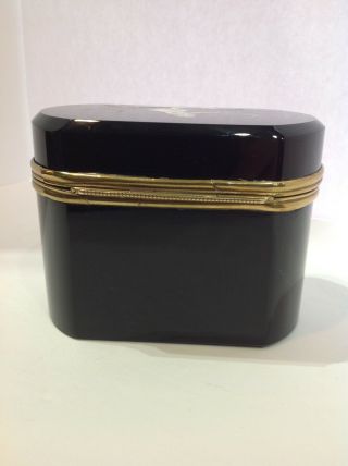 Black Amethyst Flass Jewel Casket.  Mary Gregory Decoration.  Brass Hinged.  Antiqu 5