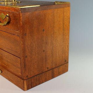 Antique Wood Jewelry Box with Handle,  Drawers and Key 4