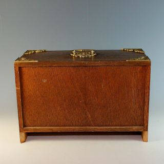 Antique Wood Jewelry Box with Handle,  Drawers and Key 9