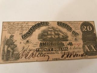Civil War Confederate 20$ Dollar Bill