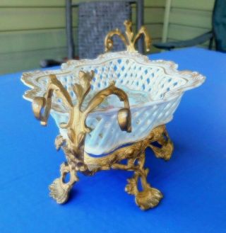 Antique L Henry Sevres Porcelain Reticulated Bowl Gold Guilted Mounts 10 