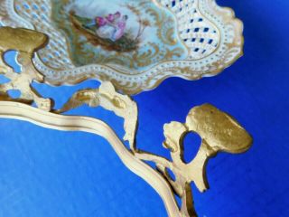 Antique L Henry Sevres Porcelain Reticulated Bowl Gold Guilted Mounts 10 