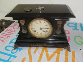 Waterbury Clock Adamantine Mantle Clock Lion Head Vtg Antique Runs