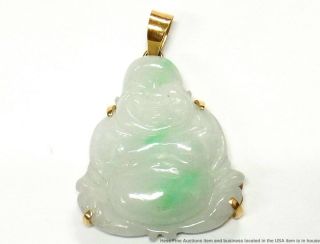 Vintage 18k Gold Jade Chinese Pendant 35ct Moss in Snow Jadeite Buddha 3of12 2