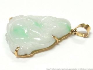 Vintage 18k Gold Jade Chinese Pendant 35ct Moss in Snow Jadeite Buddha 3of12 3