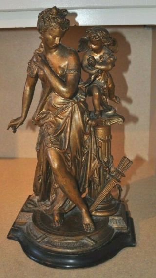 Antique French Venus/aphrodite & Cupid/eros Spelter Bronze Figurine