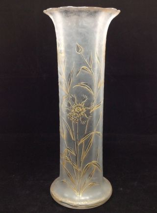 Large Antique Mont Joye Legras Art Nouveau Vase Gold Enamel Flowers