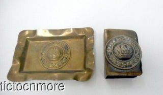 Wwi Imperial German Trench Art Ash Traymatch Box Holder Set Brass Gott Min Uns