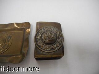 WWI IMPERIAL GERMAN TRENCH ART ASH TRAYMATCH BOX HOLDER SET BRASS GOTT MIN UNS 2