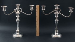 Pair Antique S Kirk & Son Sterling Silver 3 - Light Candelabras Candlesticks