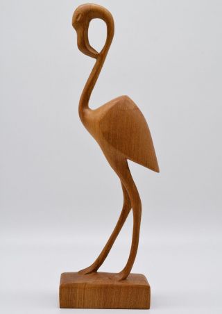 Vintage Danish Modern Mid Century Carved Teak Flamingo Crane Bird Sculpture 12½ "