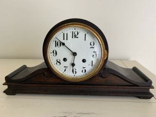 Antique Waterbury Humpback Mantle Clock Key Wind Late 1800’s Porcelain Face Usa