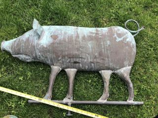 Vintage Large Antique Pig Weathervane With Ball And Directionals 30” Long Copper