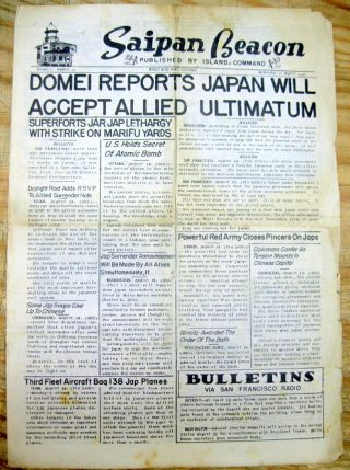 4 1945 Ww Ii Saipan Newspapers From The Mariana Islands With Surrender Of Japan