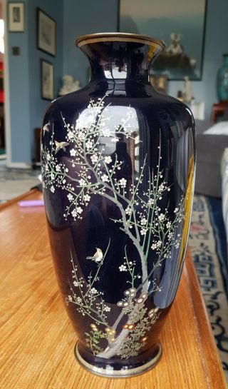 Japanese Silver Wire Meiji Cloisonne Vase Signed Hayashi Tanigoro