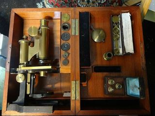 1885 E.  Leitz Wetzlar Brass Microscope 6145,  130 Years Old