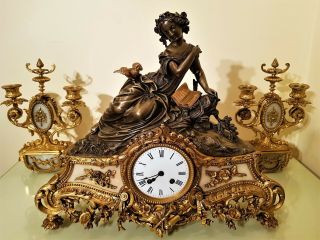 Antique French Ormolu / Bronze Figural Mantel Clock.