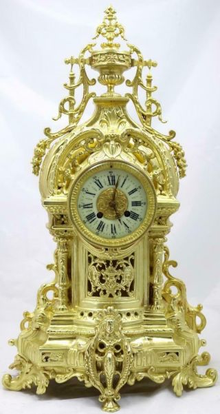 Antique Large Mantle Clock French Pierced Bronze Bell Striking C1870
