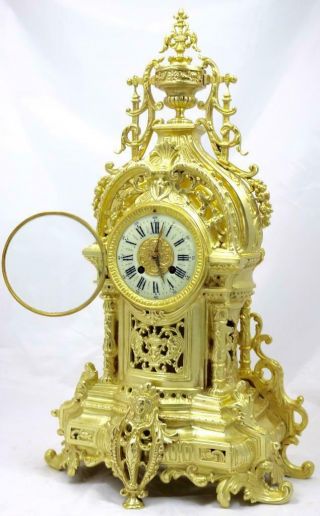 Antique Large Mantle Clock French Pierced Bronze Bell Striking C1870 2