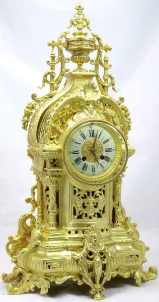Antique Large Mantle Clock French Pierced Bronze Bell Striking C1870 3