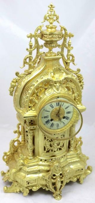 Antique Large Mantle Clock French Pierced Bronze Bell Striking C1870 4