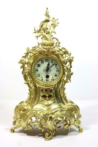 Large Antique 19th c French Gilt Pierced Bronze Mantle Clock Garniture Set 2