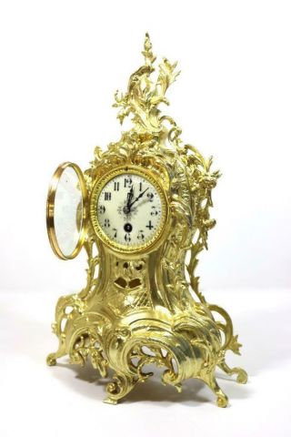 Large Antique 19th c French Gilt Pierced Bronze Mantle Clock Garniture Set 3
