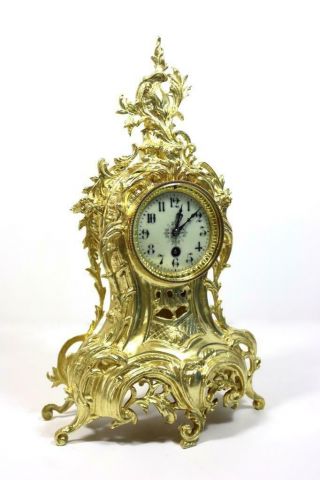Large Antique 19th c French Gilt Pierced Bronze Mantle Clock Garniture Set 4