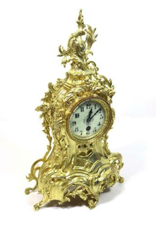 Large Antique 19th c French Gilt Pierced Bronze Mantle Clock Garniture Set 5