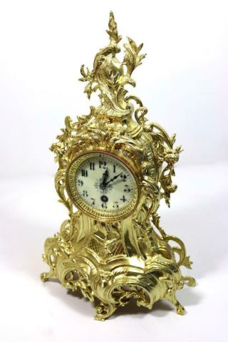 Large Antique 19th c French Gilt Pierced Bronze Mantle Clock Garniture Set 6