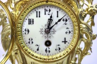 Large Antique 19th c French Gilt Pierced Bronze Mantle Clock Garniture Set 7