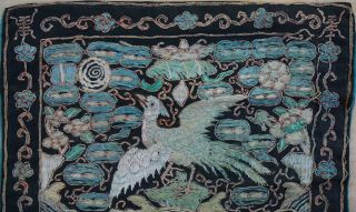 Antique Chinese Silk Thread Embroidery Civilian Rank Badge Pheasant 19th C 40cm 10