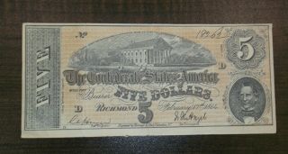 Confederate Five Dollar Bill 1864