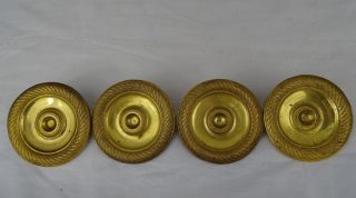 Lovely French Antique Round Gilt Bronze Curtain Tiebacks Medallions Empire Style