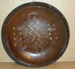 Very Early Chester Co.  Pa.  Redware Slip Decorated Plate Bowl Folk Art