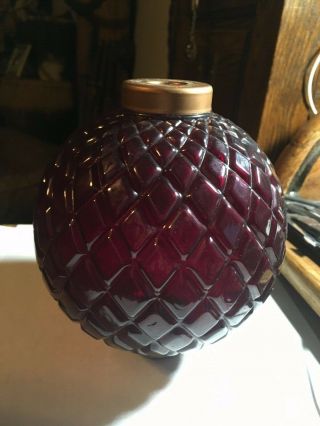 Old Large Quilted Lightning Rod Ball Globe,  Scarlet Glass,  Good End Caps,  Rarity