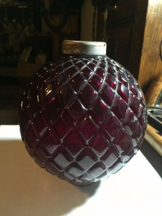 OLD Large Quilted Lightning Rod Ball Globe,  SCARLET Glass,  GOOD End Caps,  RARITY 2