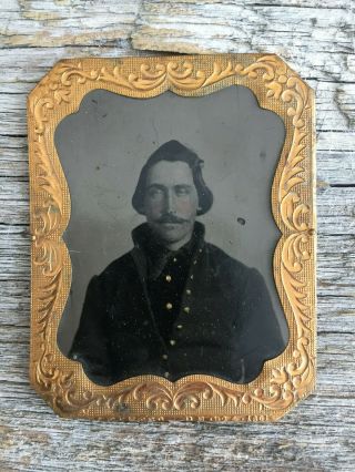 Rare Antique Civil War Union / Confederate Soldier Tin Type Picture Handcolor