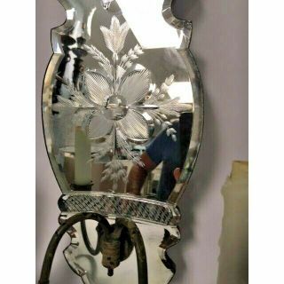 Vintage etched beveled mirrored sconces,  pair 2